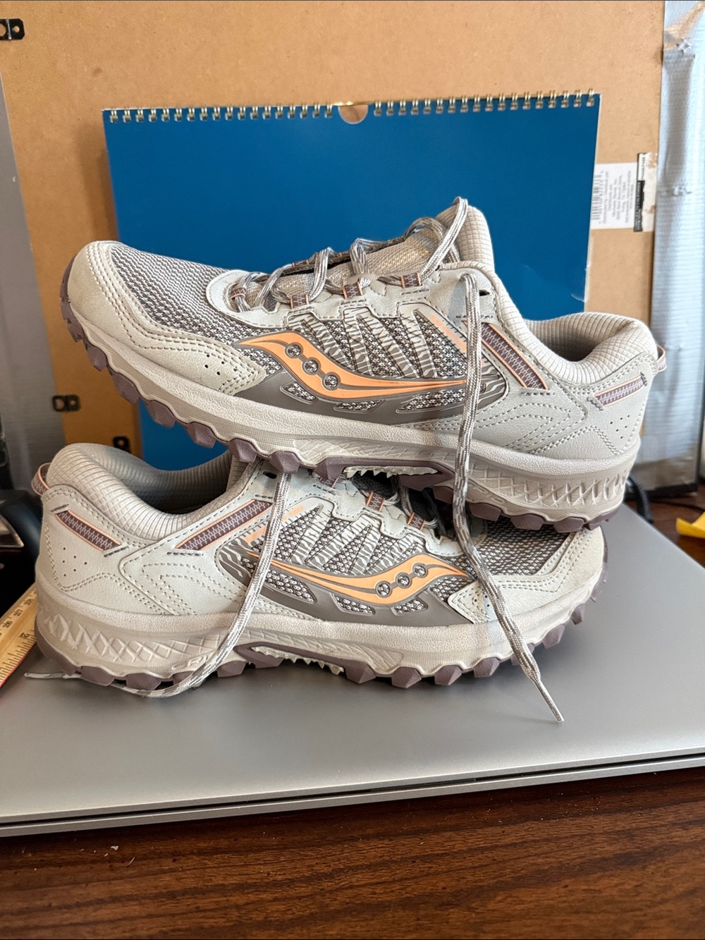 Saucony Women's Neutral Trail Sneakers in Light Gray with Peach Accents